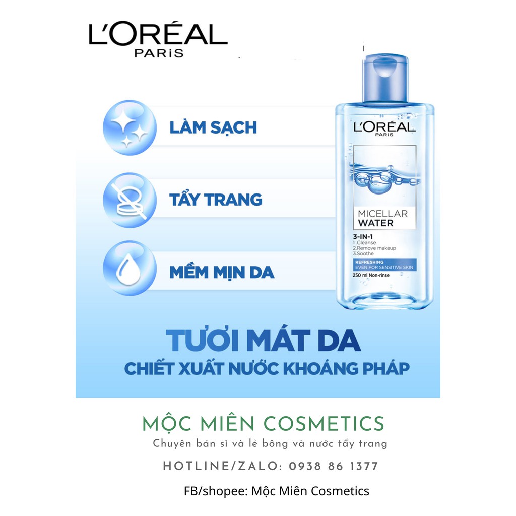 Nước tẩy trang Loreal Paris 3-in-1 Micellar Water 400ml #sạch sâu# dưỡng ẩm#da nhạy cảm# [Mộc Miên Cosmetics]