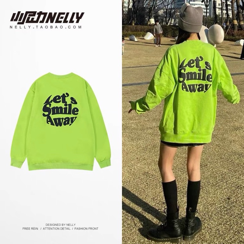 Áo sweater nelly  2562 chất nỉ bông dáng unisex form rộng lets smile away