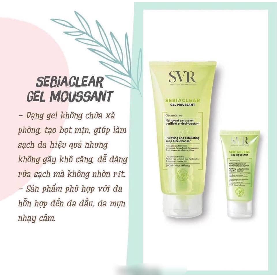 Sữa rửa mặt dạng gel không có xà phòng, làm sạch & loại bỏ tế bào da chết SVR SEBIACLEAR Gel Moussant 55/200/400ml