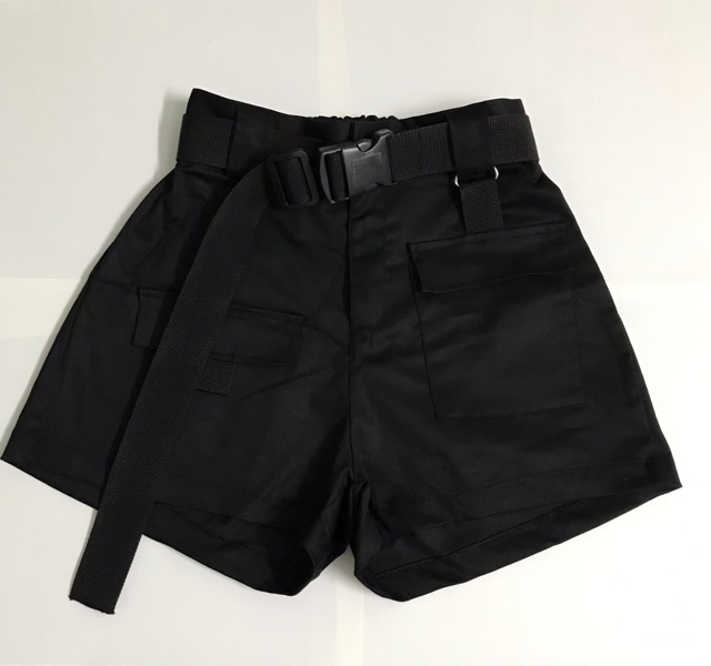 Quần SHORT KAKI SAFARI TÚI HỘP Đen Ulzzang Nữ (Kèm THẮT LƯNG) 1hitshop