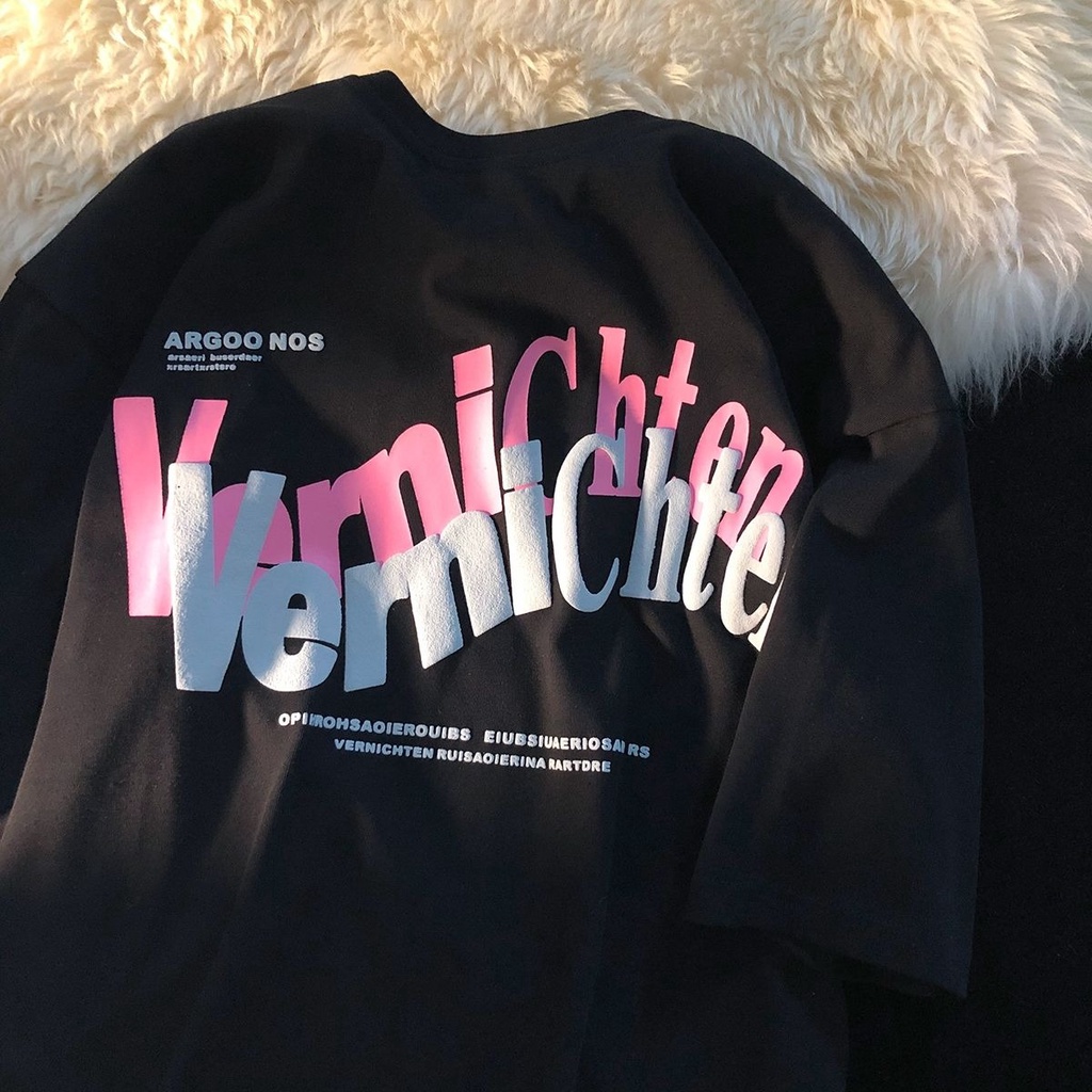 Áo thun PEWARN tay ngắn in chữ dễ thương phong cách Hàn Quốc thời trang cho nữ oversize size M-3XL