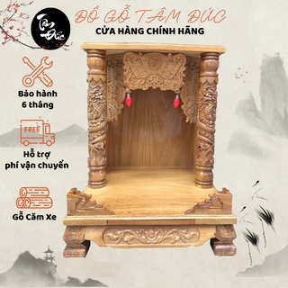 Bàn thờ ông địa thần tài Tâm Đức cột chạm rồng nhiều kích thước gỗ Căm Xe tặng đèn (BH-6tháng)