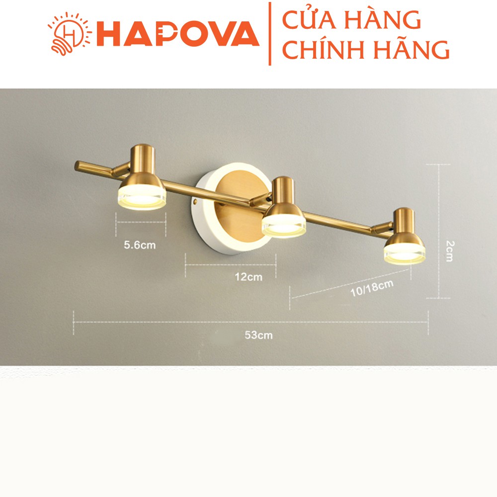 Đèn soi tranh, đèn chiếu tranh 3 quả mạ vàng HAPOVA LAZI 7412/3