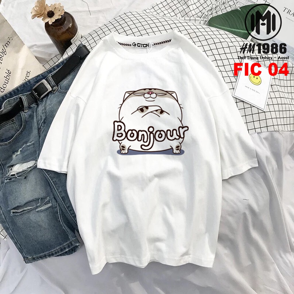 Áo phông oversize fom rộng local brand unisex nam nữ cotton 250gsm thun dày dặn cao cấp , Áo Phông Hoạt Hình Mèo Ami