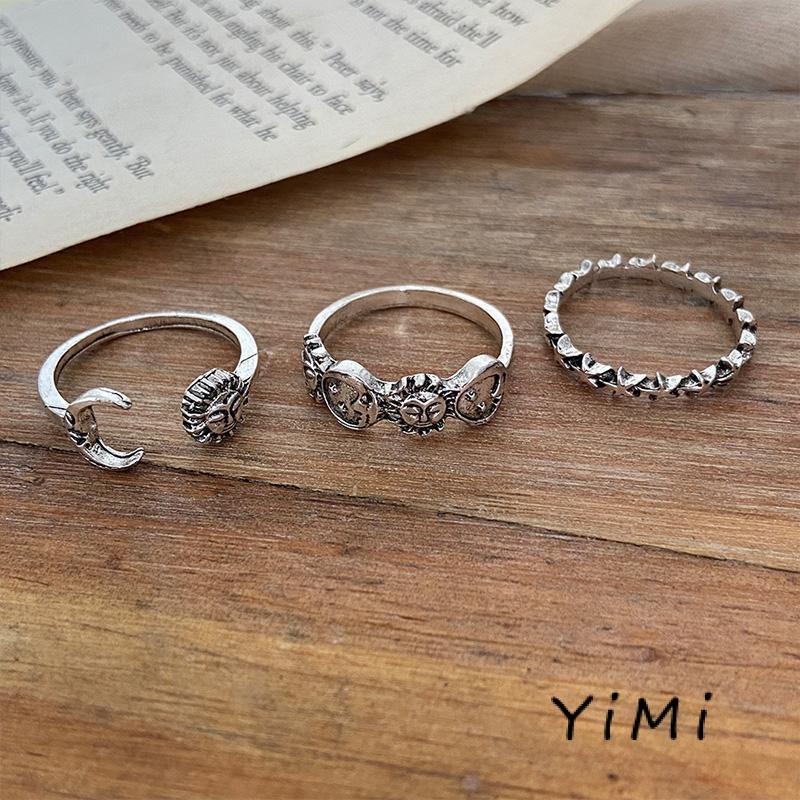 [mo] Bộ 3 Nhẫn Hình Ngôi Sao Mặt Trăng Sáng Tạo Phong Cách Retro