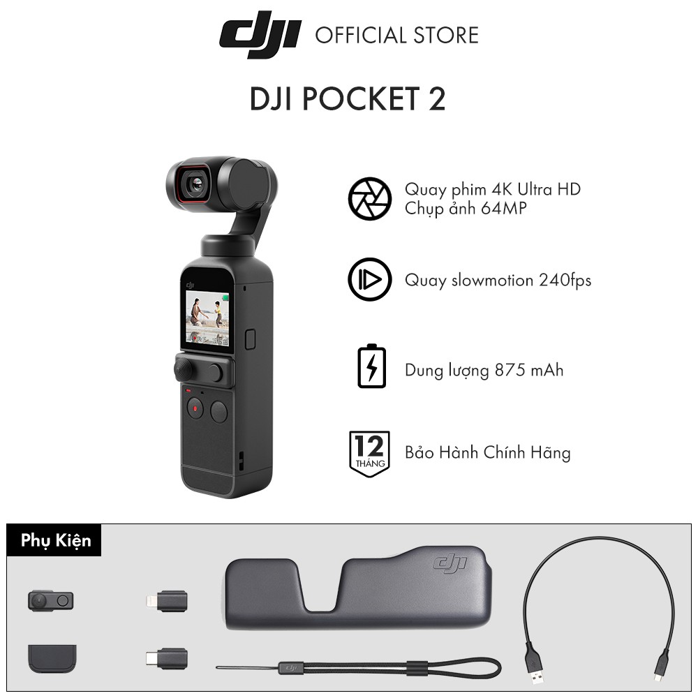 Máy quay phim DJI Osmo Pocket 2 Chống Rung 4K 60fps - Hàng chính hãng - Bảo hành 12 tháng
