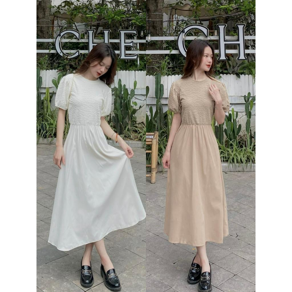 (Ảnh thật) Váy chất thun gân phối 2 da - 247store.vn - VayA0845