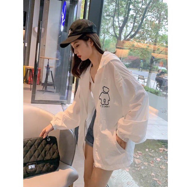Áo gió 1 lớp chất đẹp, áo khoác dù nhẹ 1 lớp logo gấu