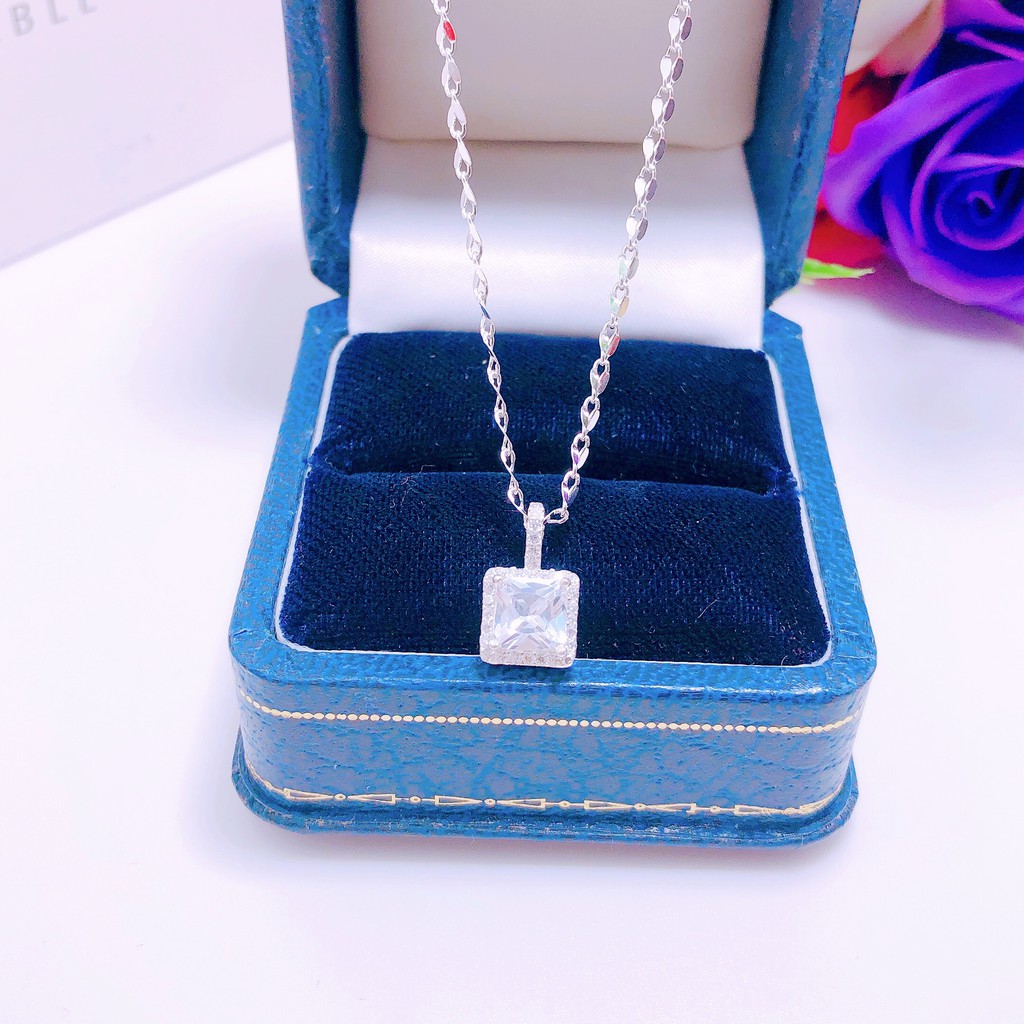 Dây chuyền nữ bạc ý s925, dây chuyền mặt đá vuông sang chảnh
