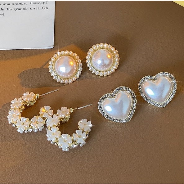 Set 3 Khuyên Tai Đính Ngọc Trai Phong Cách Cổ Điển Thanh Lịch Dành Cho Nữ