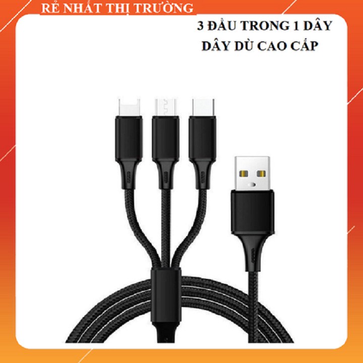 Sạc dây đầu usb đa năng 3 đầu sạc hỗ trợ sạc nhanh tiện dụng