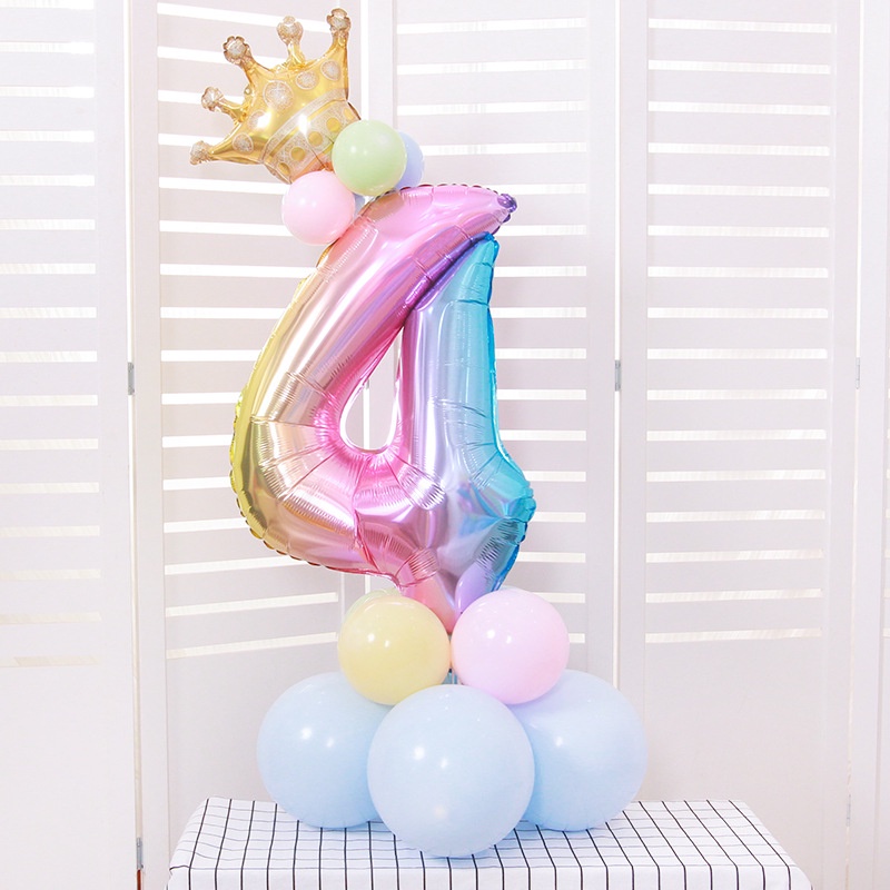 32 inch Vương miện Cầu vồng Gradient Màu Bóng bay lá nhôm kỹ thuật số 0-9 Sinh nhật Đồ dùng trang trí tiệc cưới