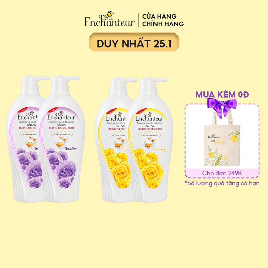 Combo 2 Dầu gội Enchanteur dưỡng tóc siêu mượt Charming/ Sensation 650gr/Chai