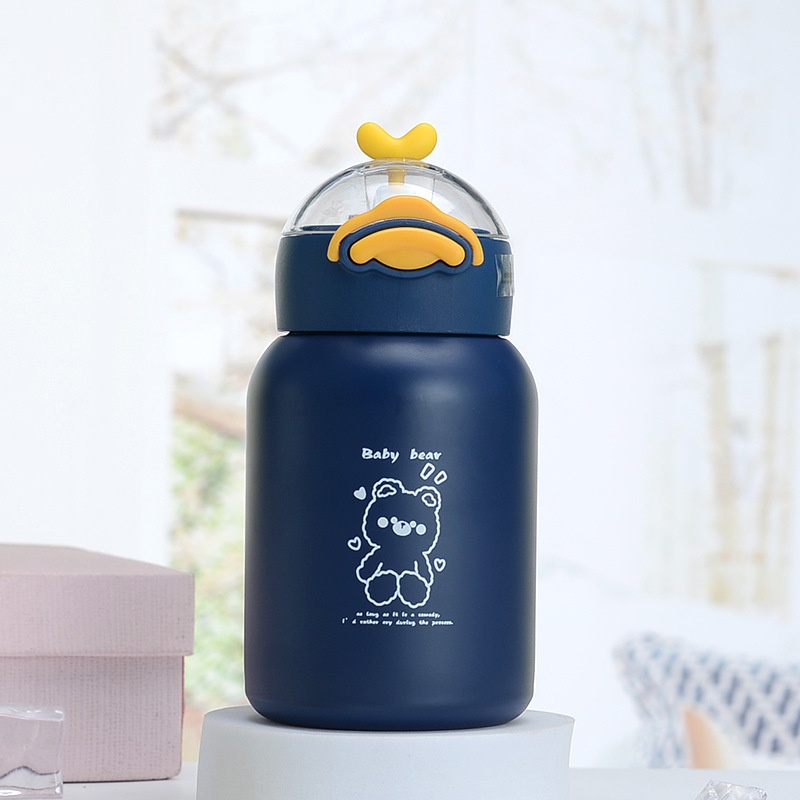 Bình đựng nước cho bé inox con vịt 420ml đựng sữa cho bé giữ nhiệt lâu dễ dàng mang đi,để trong balo túi sách,