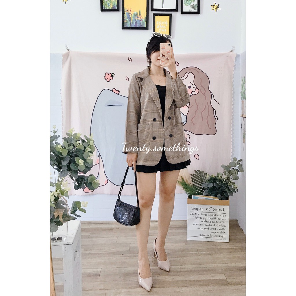 ÁO BLAZER KẺ NÂU GHI 1 LỚP ( ảnh thật/ video/ sẵn) | BigBuy360 - bigbuy360.vn