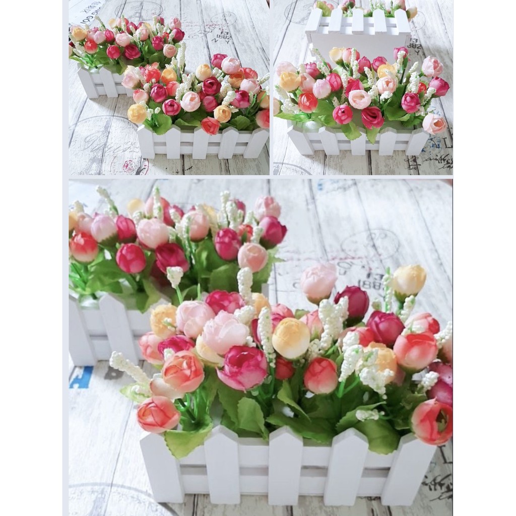 HÀNG RÀO GỖ HOA NỤ GIẢ SIÊU XINH 16CM