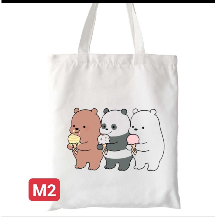 Túi vải in họa tiết 3 chú gấu cute kích thước 35 × 31 , chất vải dày , đựng sách vở tài liệu siêu đẹp 45