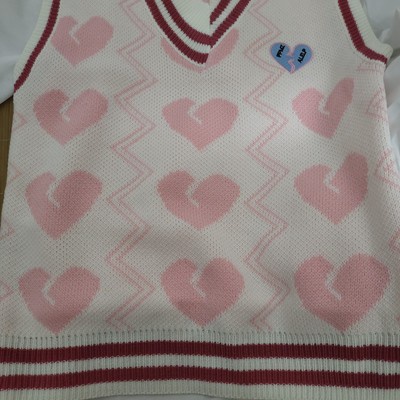 Áo gile, áo gile len nữ cổ chữ V sọc viền hồng năng động order taobao đồ ulzzang Hàn Quốc 2021 | BigBuy360 - bigbuy360.vn