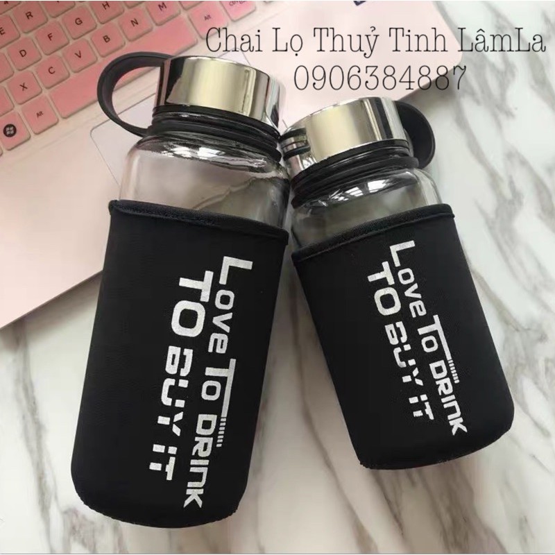 Bình Thuỷ Tinh Đựng Nước Nắp Nhựa Bạc Love To Drink 600ml - 800ml