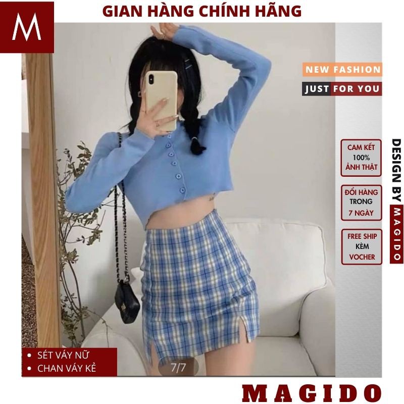 sét váy nữ 💚 croptop dài tay có nút cài +chân váy kẻ caro ulzzang, sét đồ nữ vintage  MAGIDO (ẢNH THẬT+ FREESHIP+ QUÀ) | BigBuy360 - bigbuy360.vn