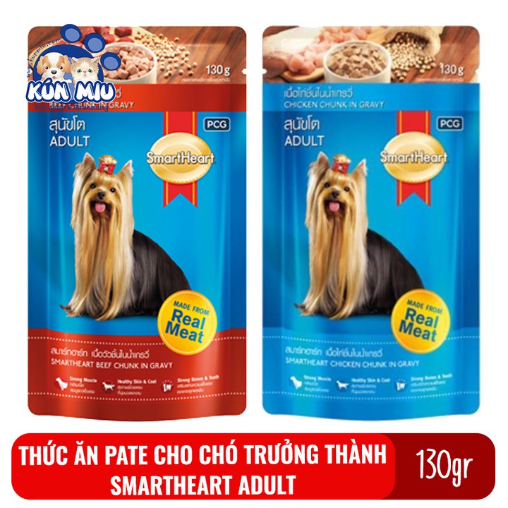 Thức ăn cho chó trưởng thành trên 1 tuổi Pate Smartheart Adult 130gr