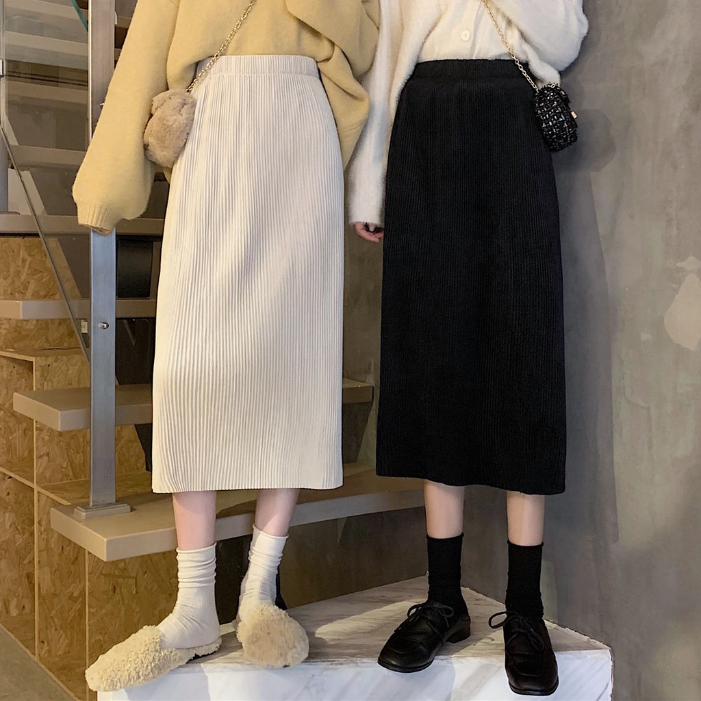 COZOK Chân váy chữ a lưng cao màu sắc đơn giản