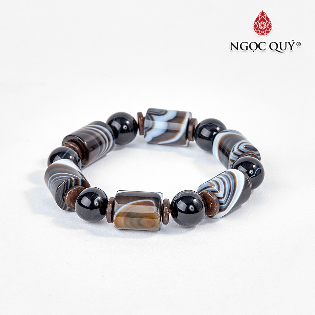 Vòng Tay Mã Não Đen Đốt Tròn Đốt 14mm - Ngọc Quý