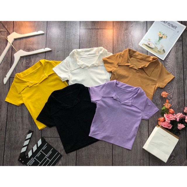 Áo croptop CÓ CỔ POLO trơn cổ bẻ hàng cao cấp | ÁO CROPTOP NỮ KIỂU CÓ CỔ  | steven.factory