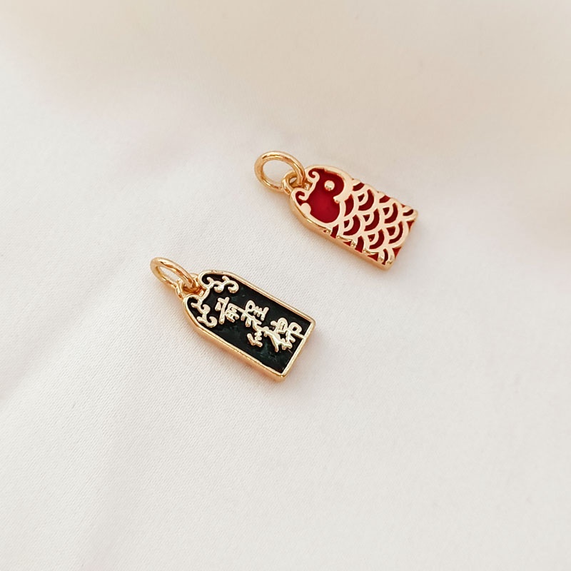 Mặt Dây Chuyền Đồng Xu Hai Mặt Màu Đỏ Đen 14K DIY