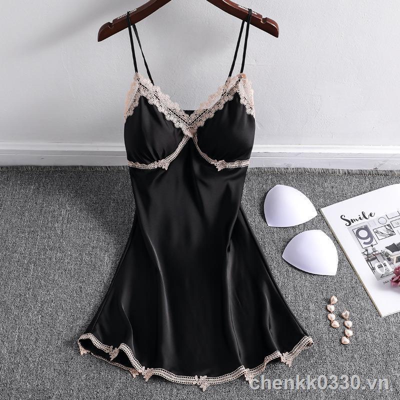 2022 ❏♤▨Mới mùa hè sexy đồ ngủ nữ dây lụa băng quần áo mặc nhà bạn gái sinh viên Phiên bản hàn quốc với miếng đệm ngực