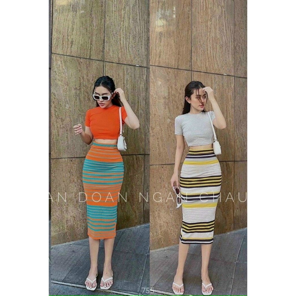 SÉT CHÂN VÁY DÀI + ÁO CROPTOP