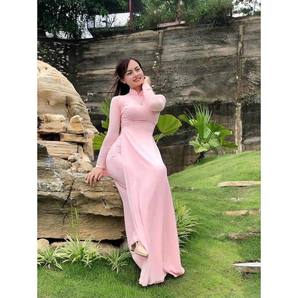 Áo dài màu Hồng phấn trơn 4 tà chất liệu Lụa chiffon co giãn, dủ tà, không nhăn nhàu. Áo dài Ngọc Trang may sẵn đủ size