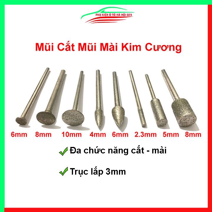 Mũi cắt, mũi mài trục đầu kim cương trục 3mm