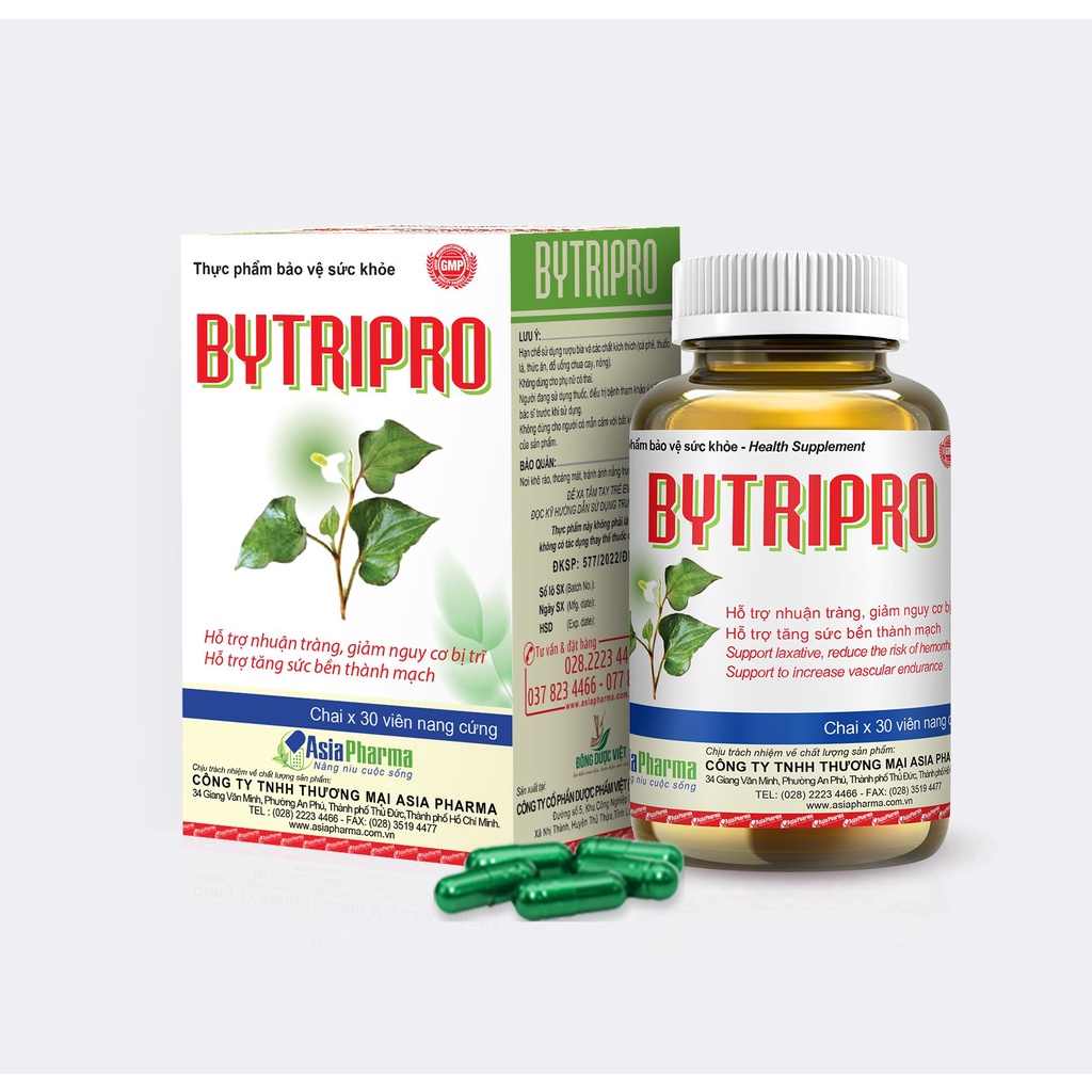 [MUA 5 TẶNG 1] Viên uống tiêu trĩ Bytripro Asia Pharma hỗ trợ nhuận tràng, giảm táo bón - Hộp 30 viên