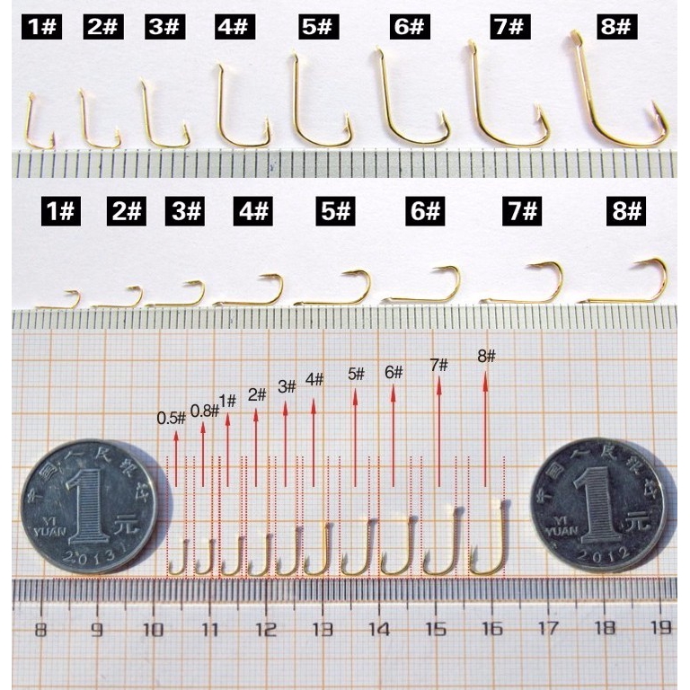 Bộ 100 Lưỡi Câu Cá Chuyên Dụng Chất Liệu Thép Carbon Màu Vàng 0.5 - 8