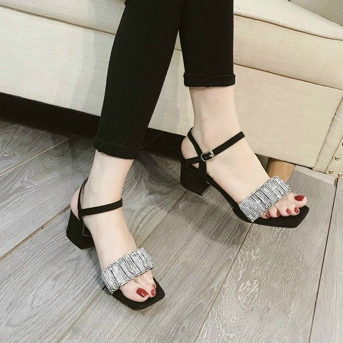 Giày Sandal cao gót 5p quai ngang nhún Kim Tuyến mẫu mới siêu xinh