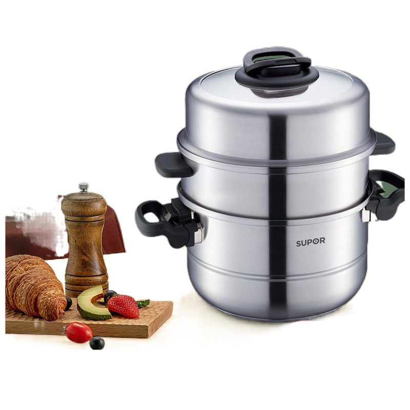 Nồi hấp inox Supor 304 dày ba lớp gia dụng Tủ lớn 3 30cm bếp từ dùng gas phổ thông