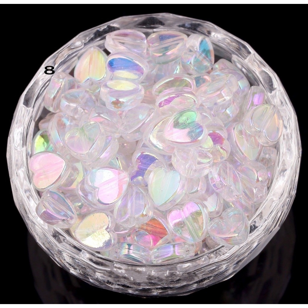 Gói 200 hạt acrylic hình trái tim màu AB dùng làm phụ kiện trang sức/ vòng tay/ may vá DIY 8x4mm