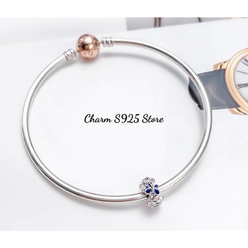 charm pan xỏ ngang hoạ tiết color butterfly bạc s925