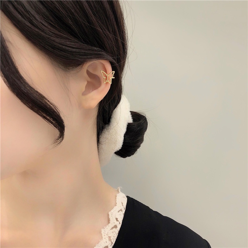 Khuyên tai kẹp vành một bên không bấm lỗ K005 bằng hợp kim mạ vàng hình cánh bướm Leous Accessories
