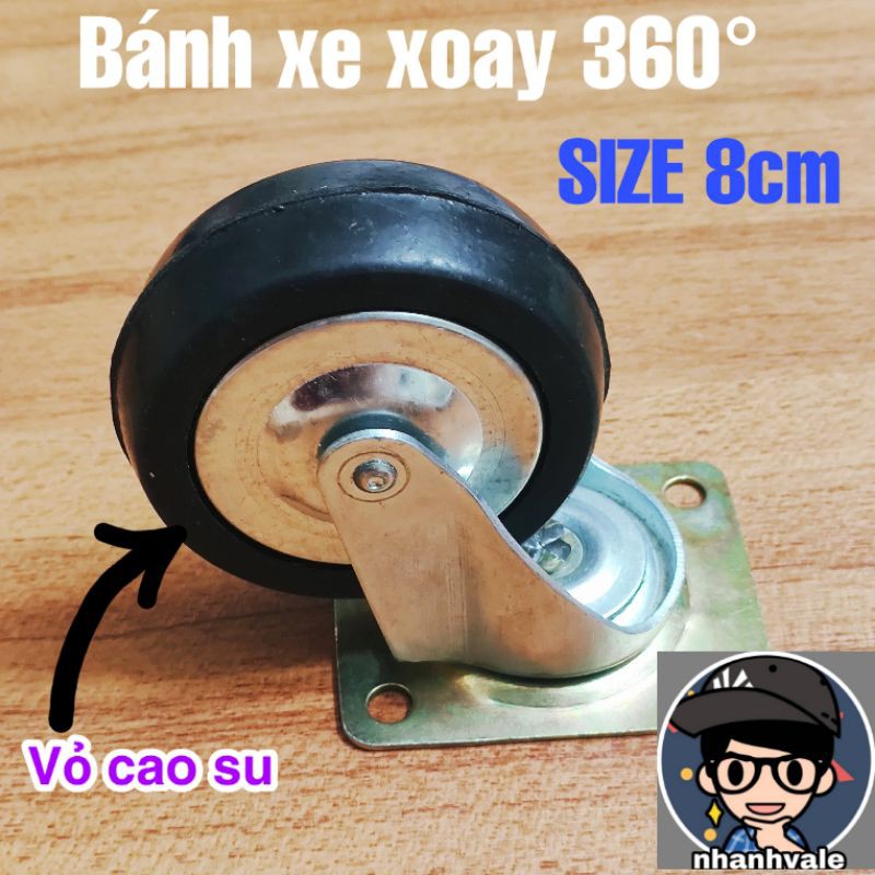 [Bán lẻ 1 cái] Bánh xe xoay 360° size đường kính 8cm, vỏ bánh xe cao su
