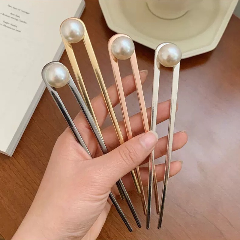 Trâm cài tóc nữ cá tính đính hạt trai ABS dùng búi tóc hằng ngày phong cách công sở vintage