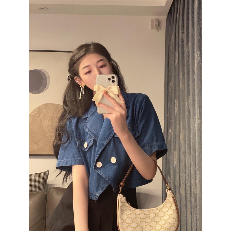Áo Khoác Denim Tay Ngắn Dáng Rộng Phong Cách Hàn Quốc Thời Trang Mùa Hè Hàng Mới Dành Cho Bạn Nữ