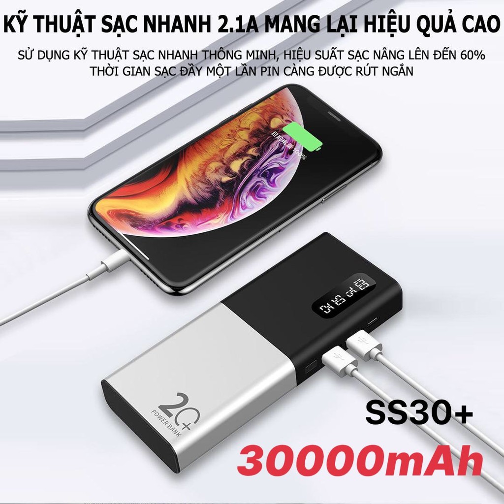 [PIN TỐT 30000MAH] PIN SẠC DỰ PHÒNG SS30+ HIỂN THỊ DUNG LƯỢNG PIN - SẠC CỰC NHANH CHO TẤT CẢ CÁC LOẠI ĐIỆN THOẠI