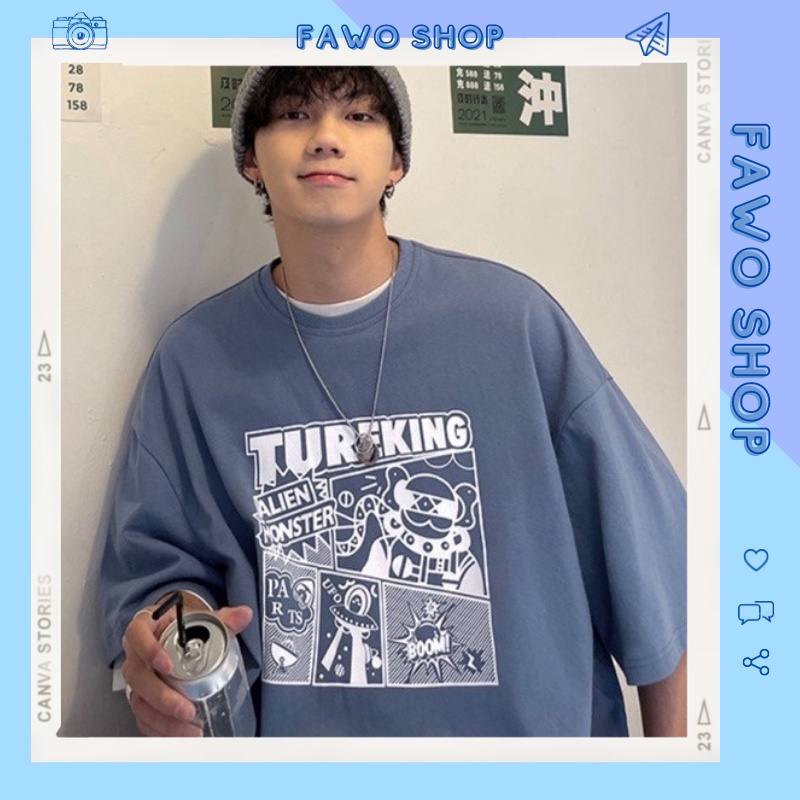 Áo thun Unisex form rộng tay lỡ, Áo phông nam nữ cotton thấm hút, dày dặn mềm mịn họa tiết TUREKING