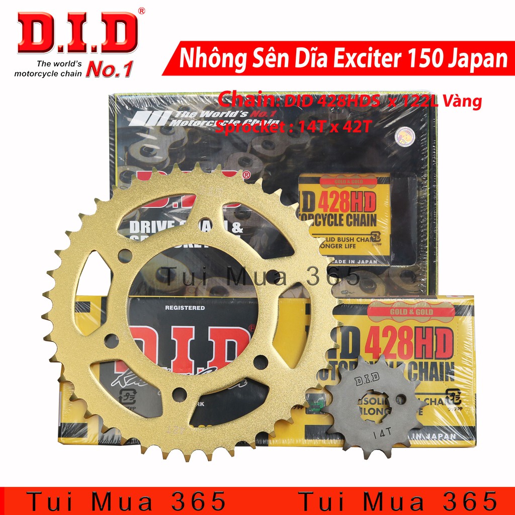 Nhông sên dĩa DID sên vàng dĩa vàng Exciter 150 Gold Japan