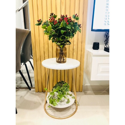 Bàn trà chân sắt mặt đá 2 tầng phong cách Bắc Âu phù hợp phòng khách, phòng ngủ, Kệ trang trí cửa hàng - Mituhome