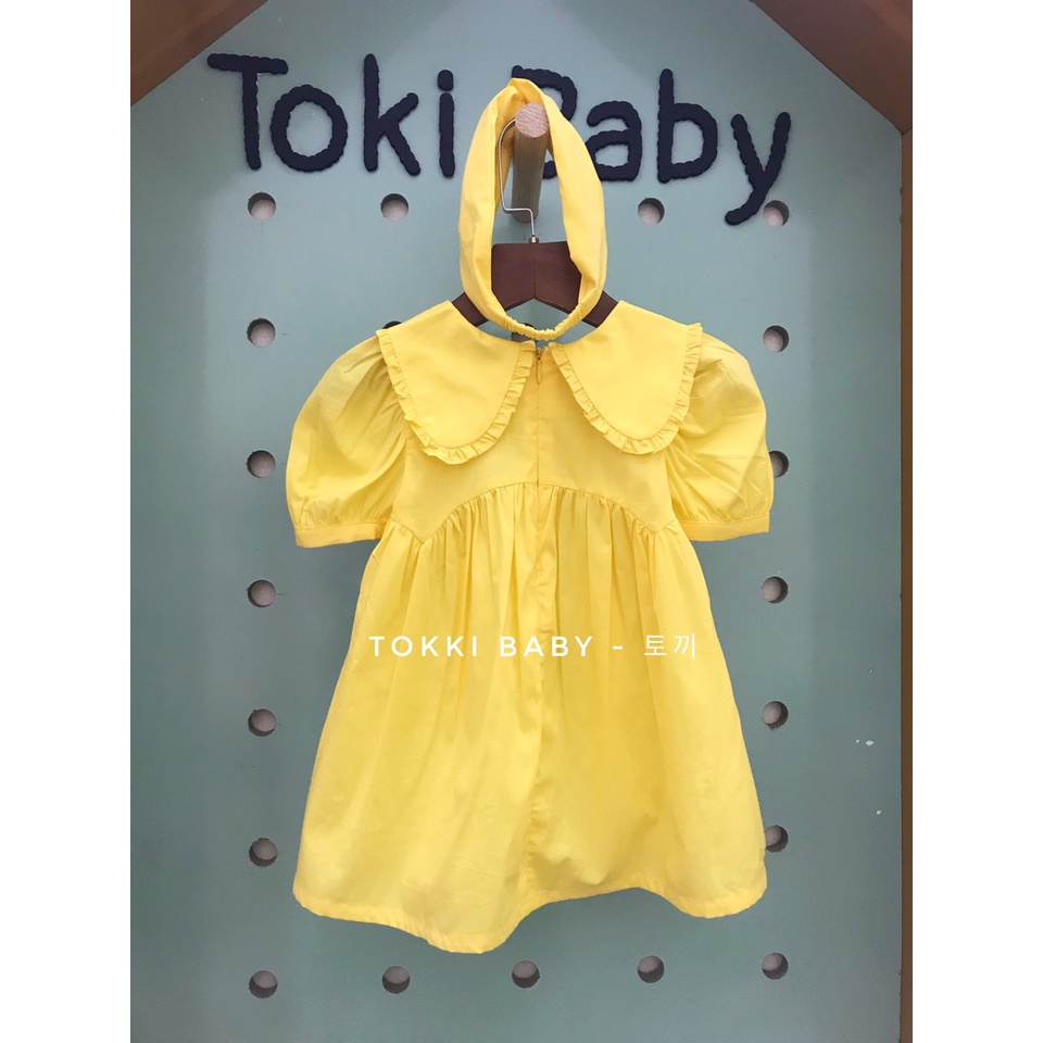 Set váy kèm băng đô xuất Hàn màu vàng cho bé VAL012