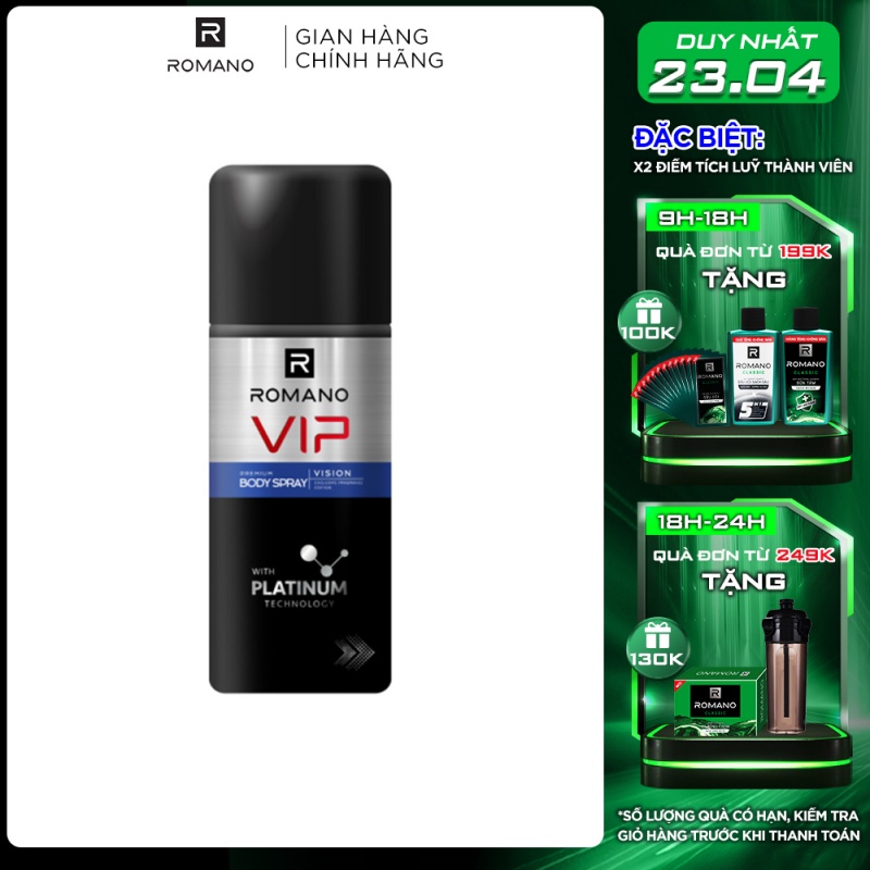 Xịt khử mùi cao cấp Romano Vip 150ml Vision