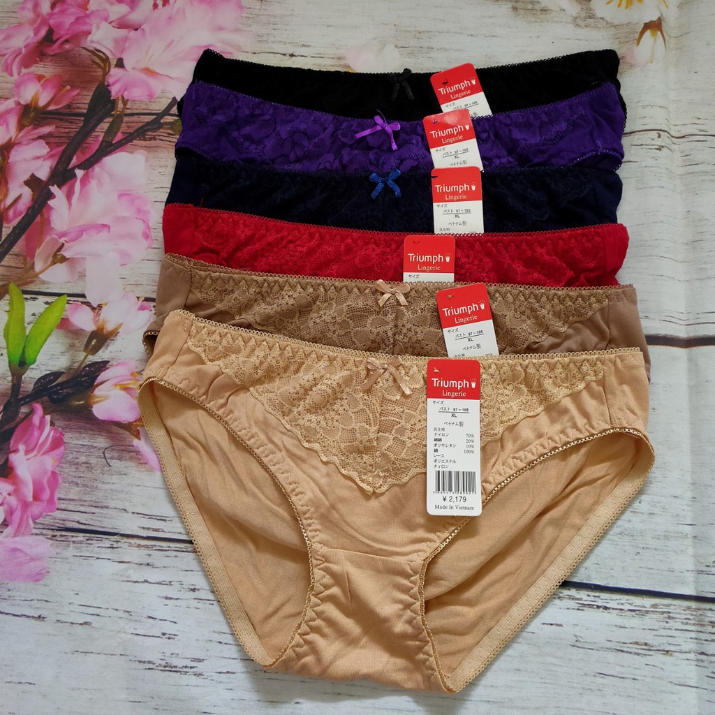 Quần lót nữ, combo 10 quần cotton phối ren không viền ren mông